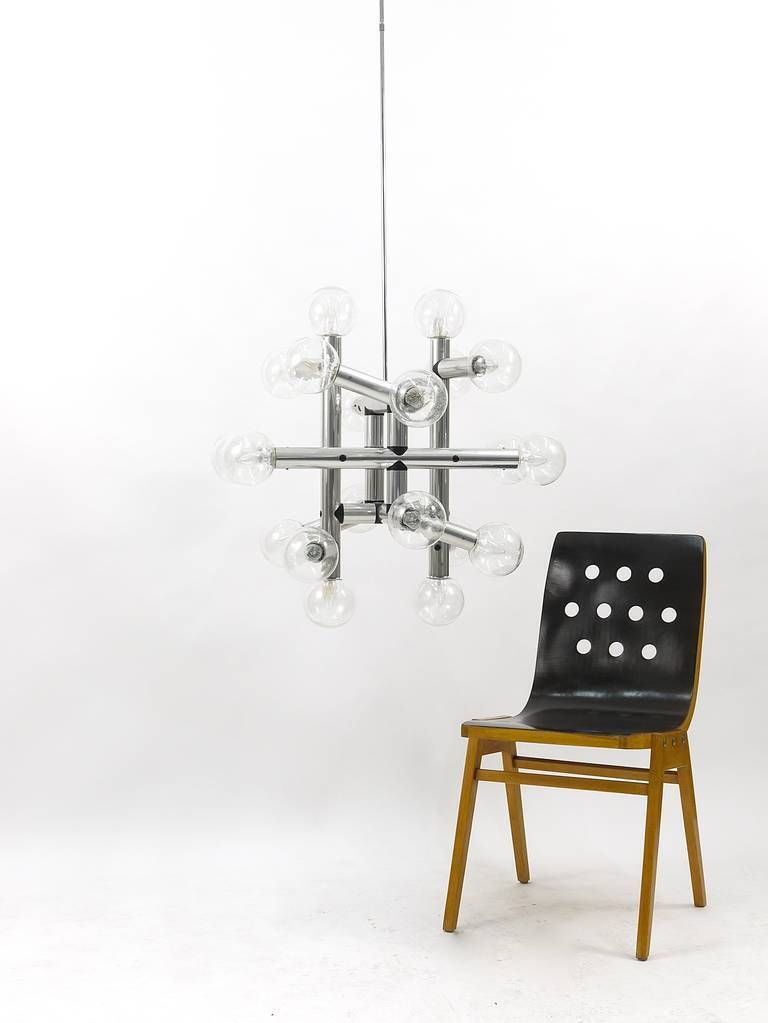 photo furniture Up  Of 3 Identical J.T. Kalmar Atomic Ceiling Lamps Chandeliers, Austria, 1960s