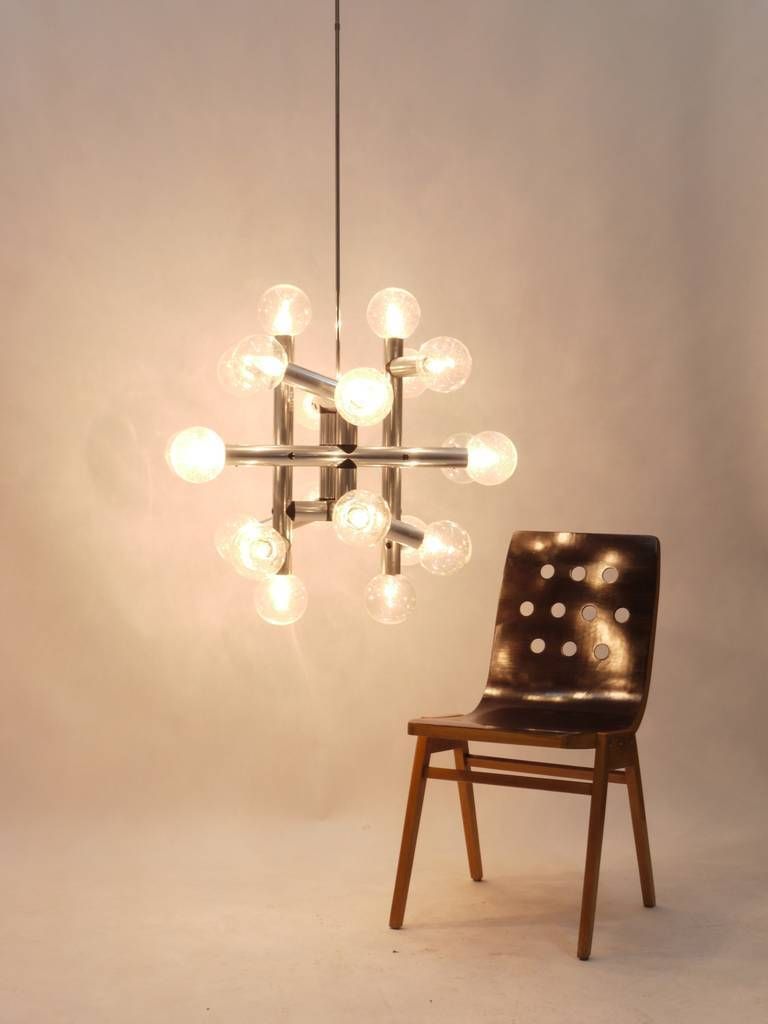 photo for sale Up  Of 3 Identical J.T. Kalmar Atomic Ceiling Lamps Chandeliers, Austria, 1960s