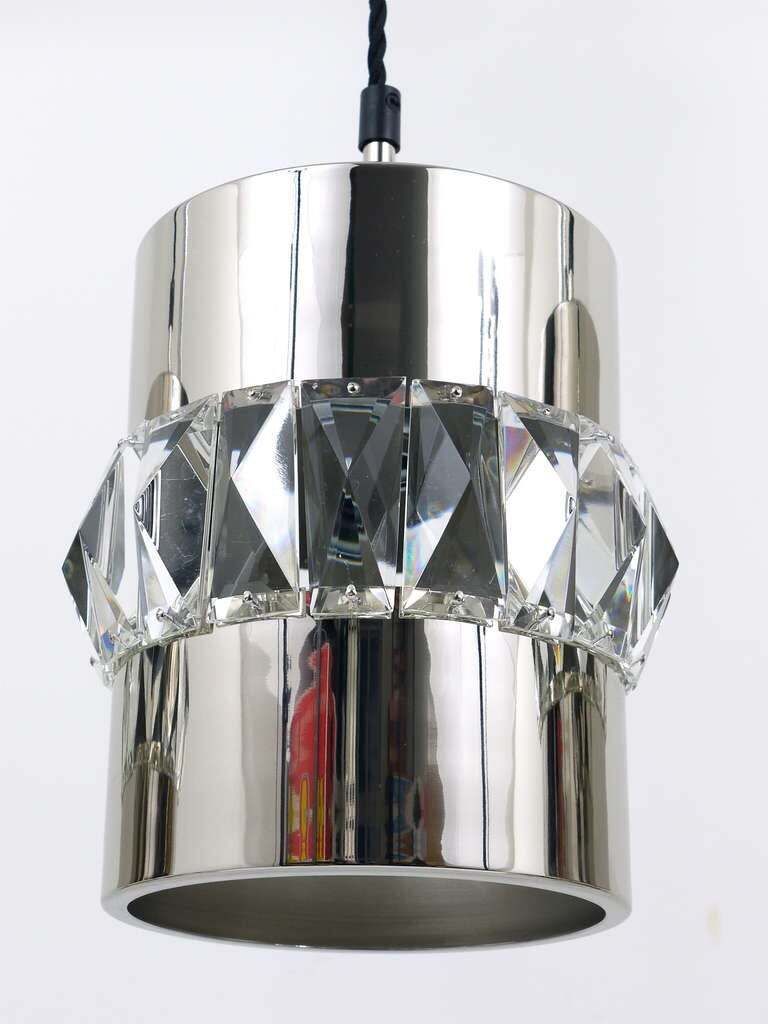 Three Bakalowits Nickel, Brass And Faceted Crystal Pendant Lamps, Austria, 1950s photo Lighting