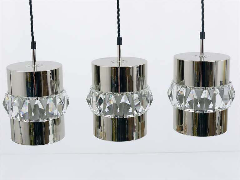 Three Bakalowits Nickel, Brass And Faceted Crystal Pendant Lamps, Austria, 1950s photo buy