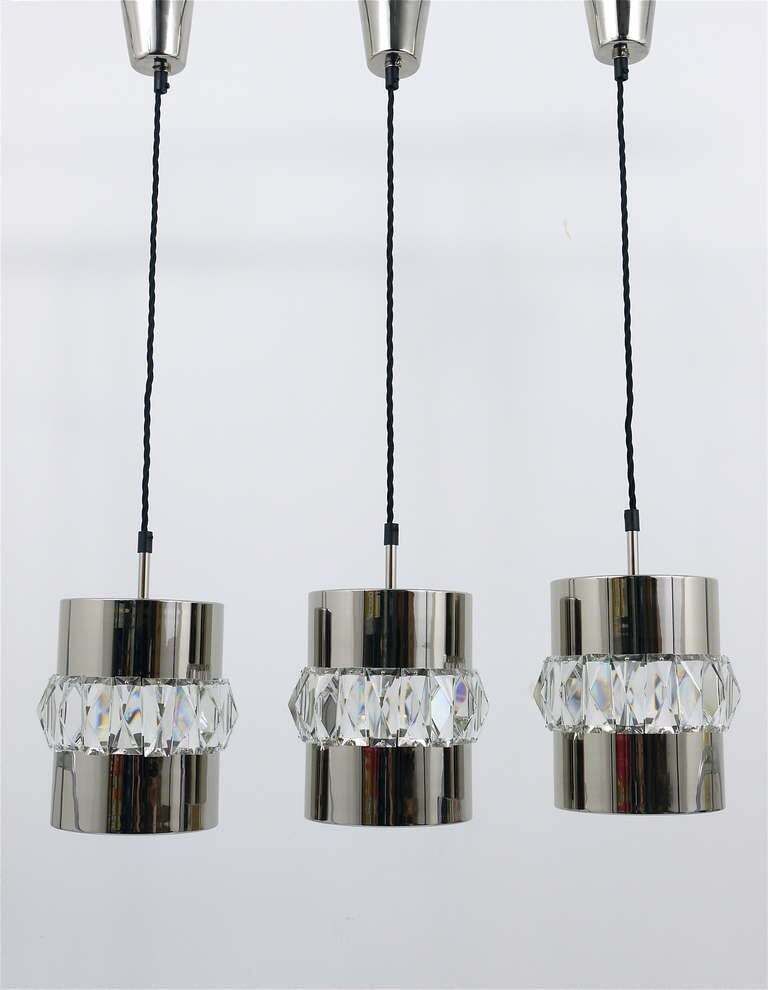 photo furniture Three Bakalowits Nickel, Brass And Faceted Crystal Pendant Lamps, Austria, 1950s