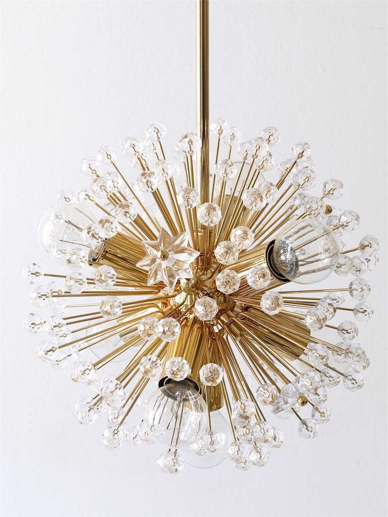 Two Emil Stejnar Gold Plated Blowball Sputnik Chandelier, Austria, 1970s photo for sale