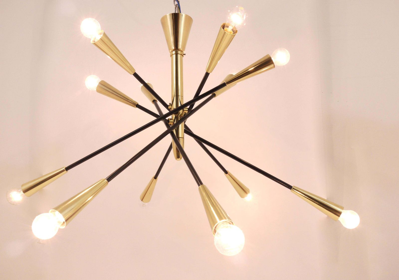 Stilnovo Style Huge Articulating Black And Brass Sputnik Chandelier, Italy, 1950 photo Lighting