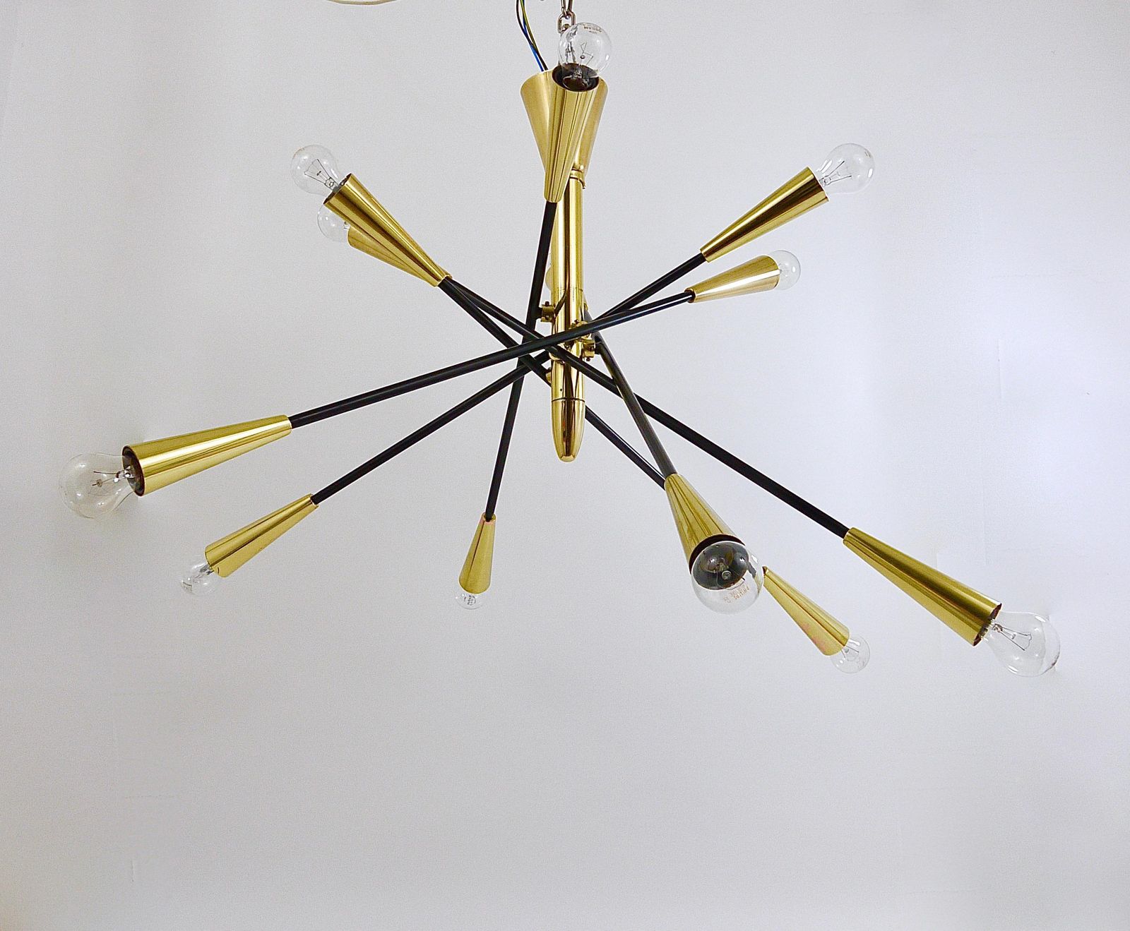 Lighting Stilnovo Style Huge Articulating Black And Brass Sputnik Chandelier, Italy, 1950 photo