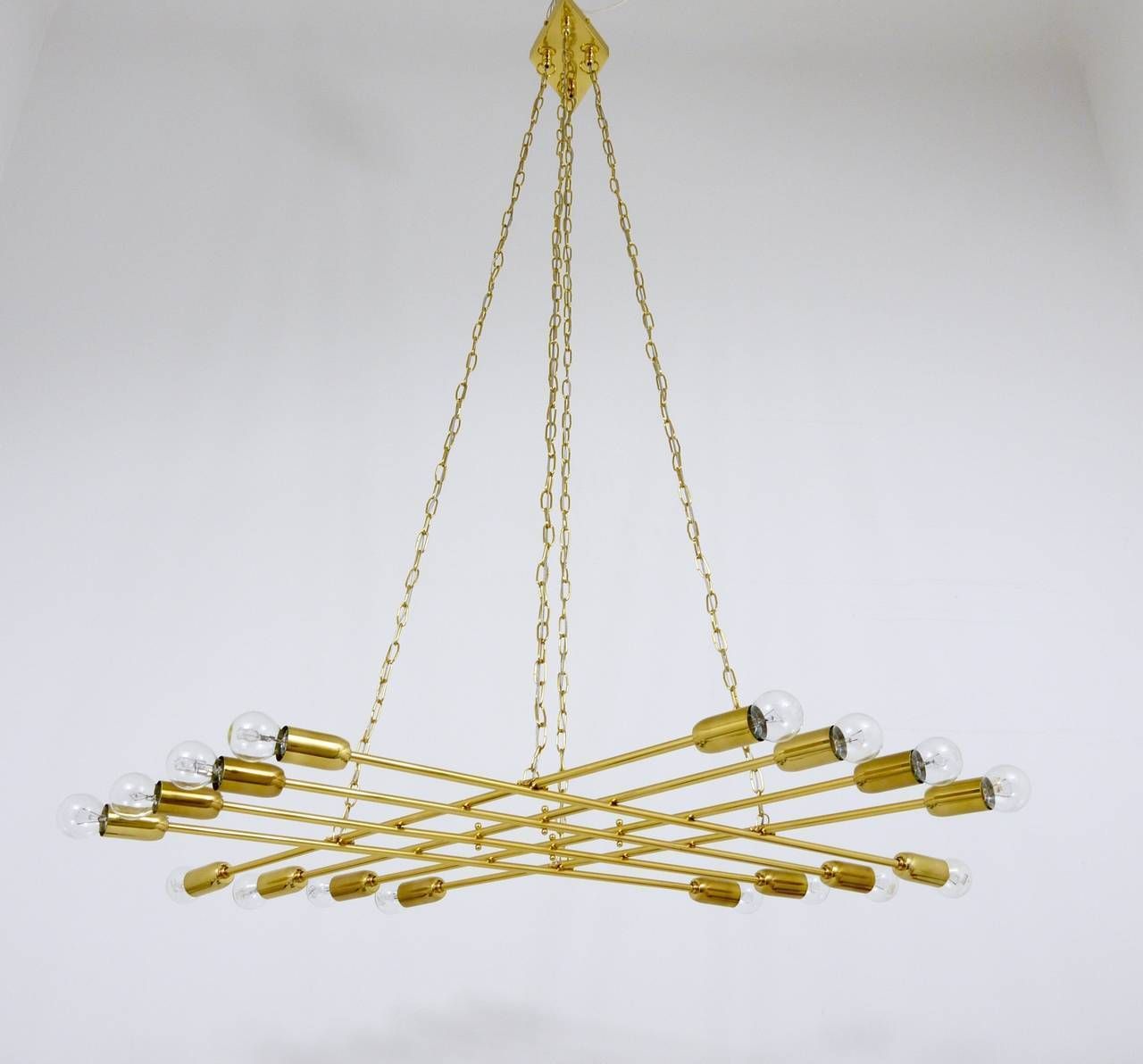 Rupert Nikoll Large Midcentury Brass Chandelier, Austria, 1950s photo Lighting