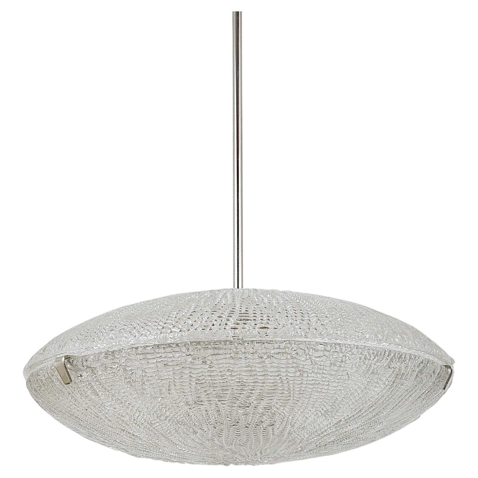 Midcentury Kalmar Discus Textured Glass & Nickel Chandelier, Austria, 1950s