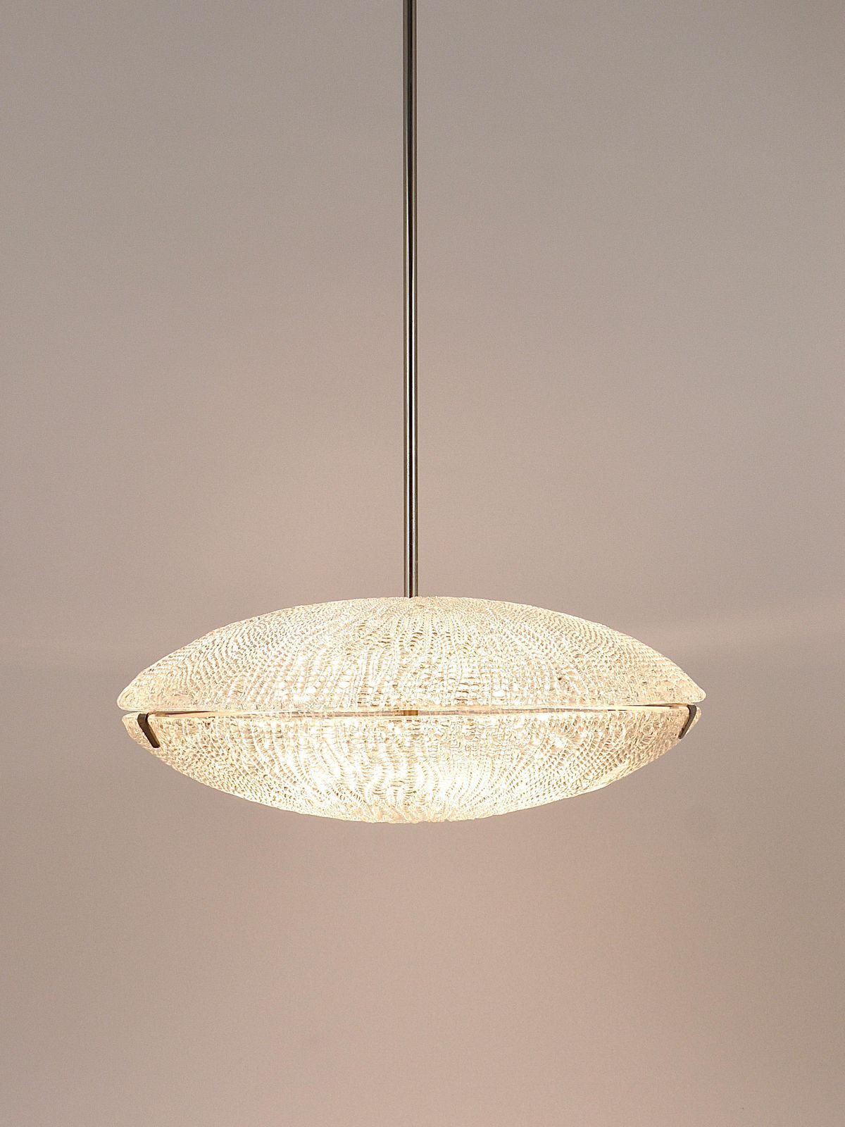 Midcentury Kalmar Discus Textured Glass & Nickel Chandelier, Austria, 1950s photo furniture