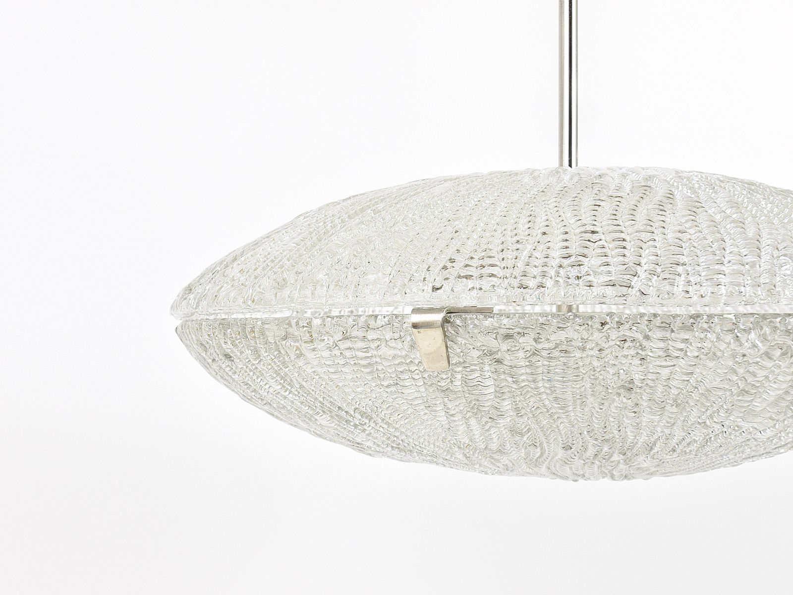 Midcentury Kalmar Discus Textured Glass & Nickel Chandelier, Austria, 1950s photo for sale