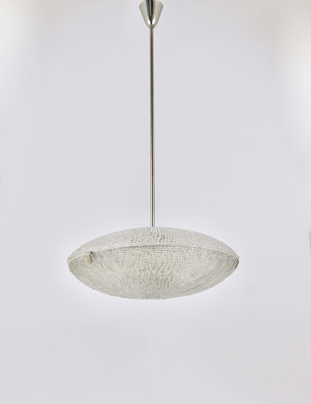 Midcentury Kalmar Discus Textured Glass & Nickel Chandelier, Austria, 1950s photo vintage