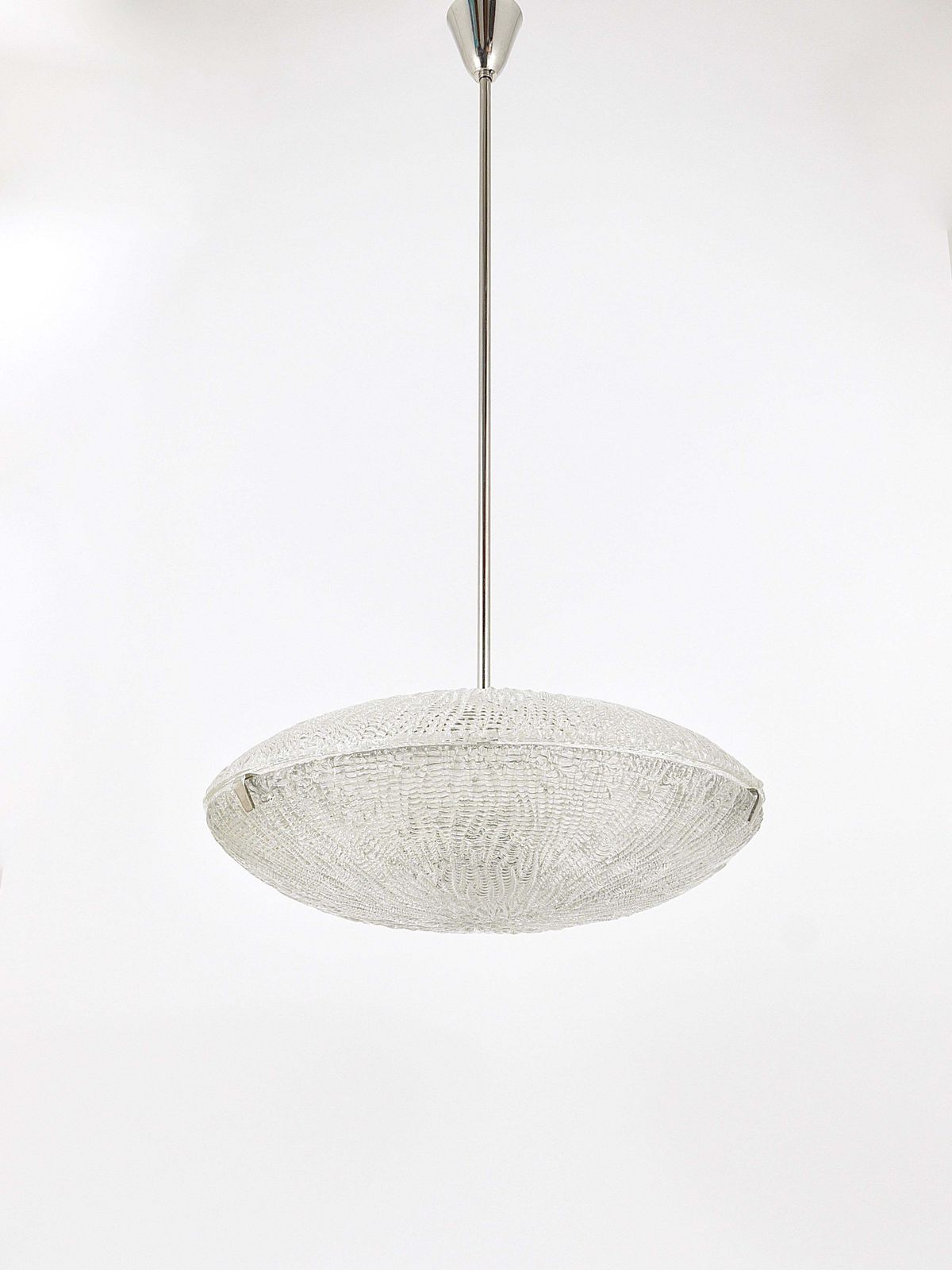 photo buy Midcentury Kalmar Discus Textured Glass & Nickel Chandelier, Austria, 1950s