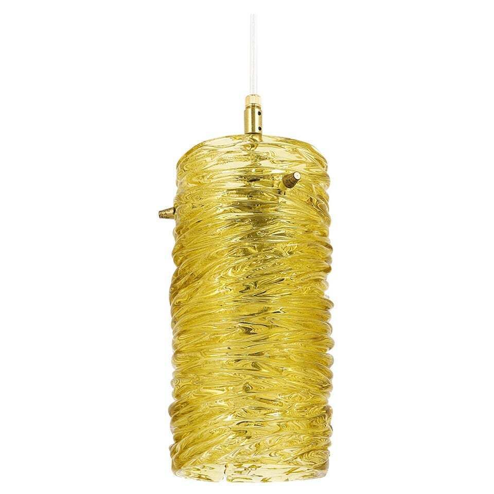 Mid Century J.T. Kalmar Modernist Glass Tube Brass Pendant Lamp, Austria, 1950s