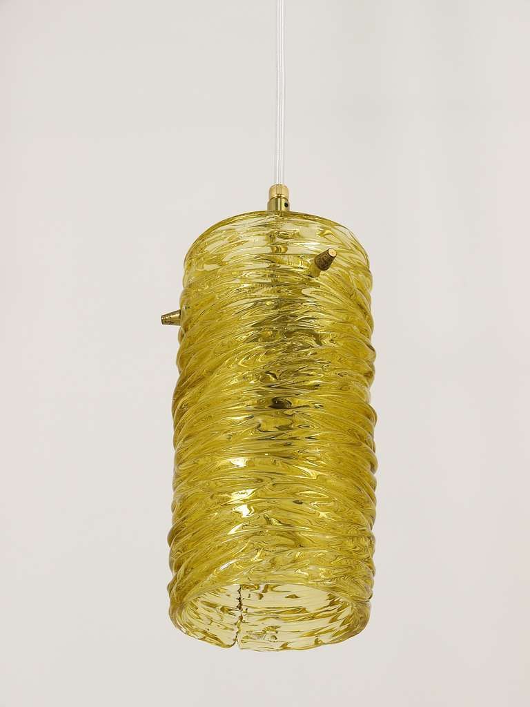 Mid Century J.T. Kalmar Modernist Glass Tube Brass Pendant Lamp, Austria, 1950s photo for sale