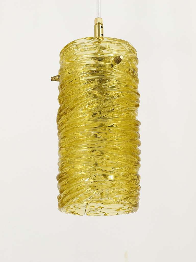 Mid Century J.T. Kalmar Modernist Glass Tube Brass Pendant Lamp, Austria, 1950s photo Lighting
