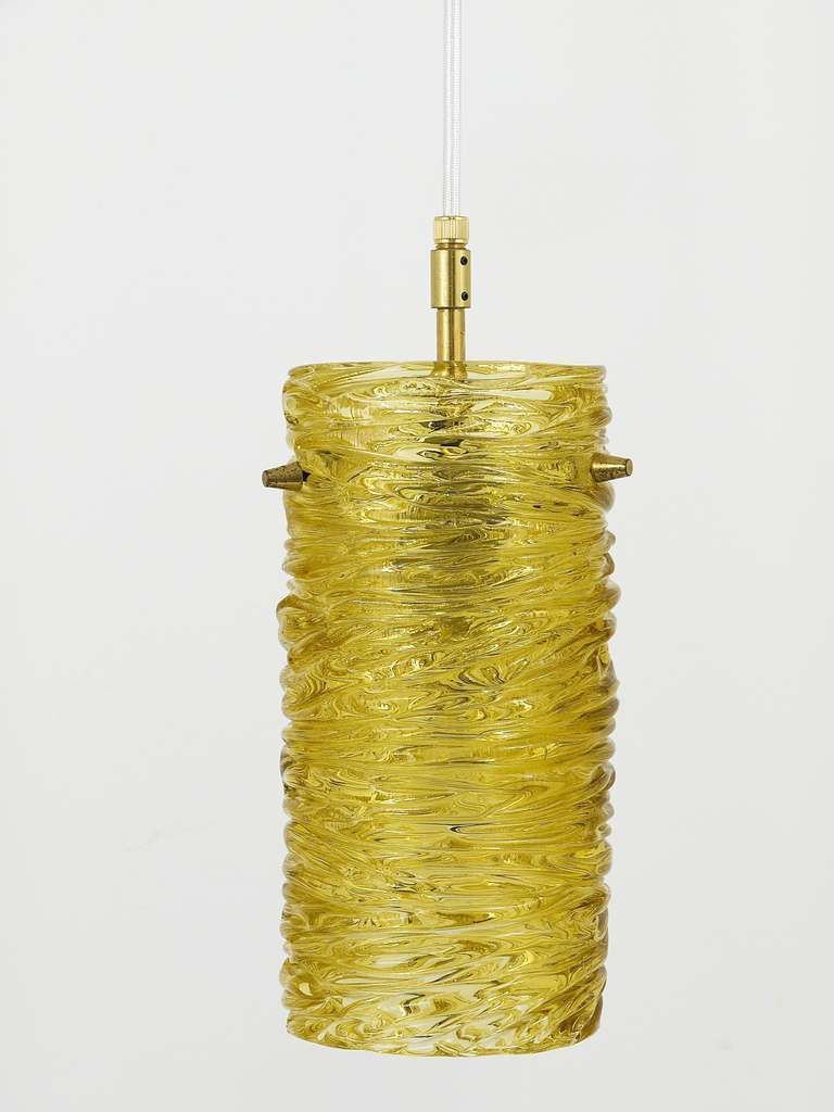Mid Century J.T. Kalmar Modernist Glass Tube Brass Pendant Lamp, Austria, 1950s photo 1451.0