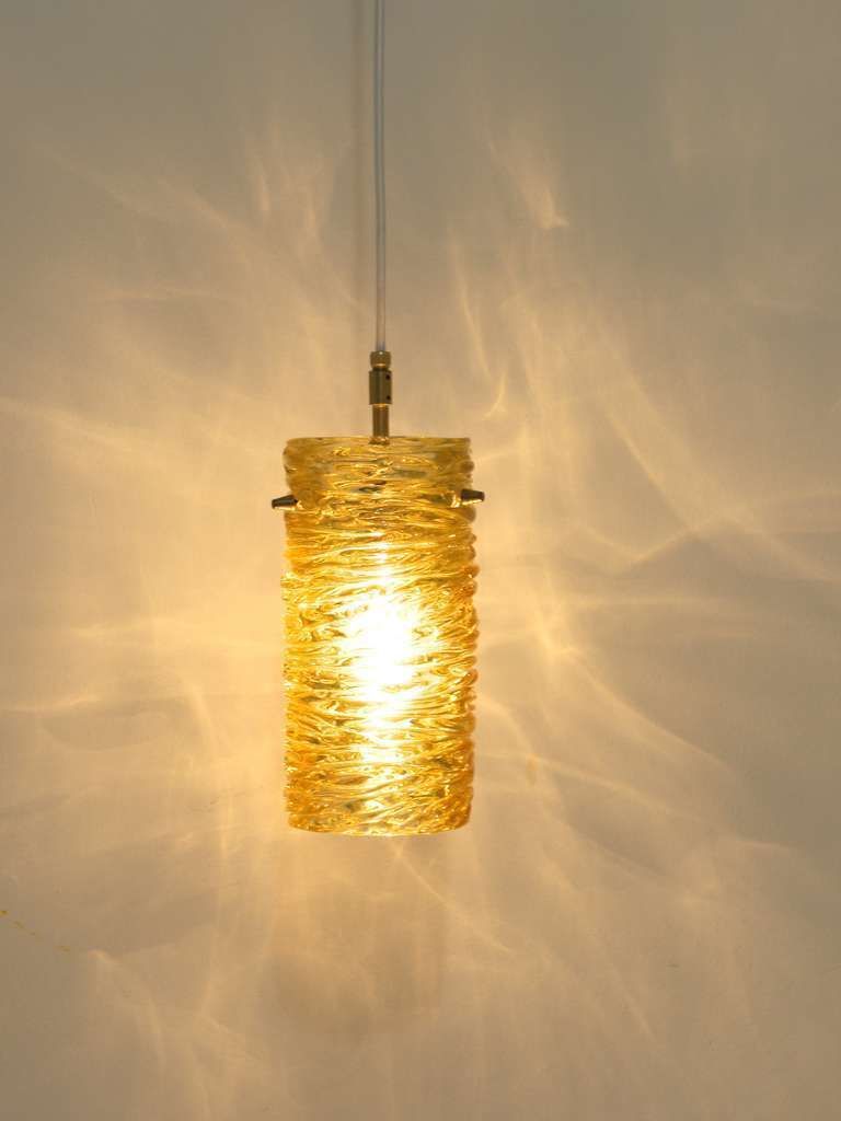 Mid Century J.T. Kalmar Modernist Glass Tube Brass Pendant Lamp, Austria, 1950s photo vintage