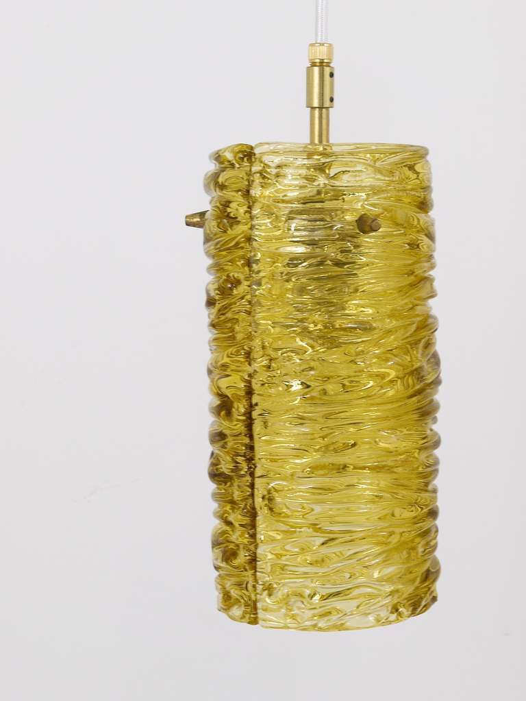 photo furniture Mid Century J.T. Kalmar Modernist Glass Tube Brass Pendant Lamp, Austria, 1950s