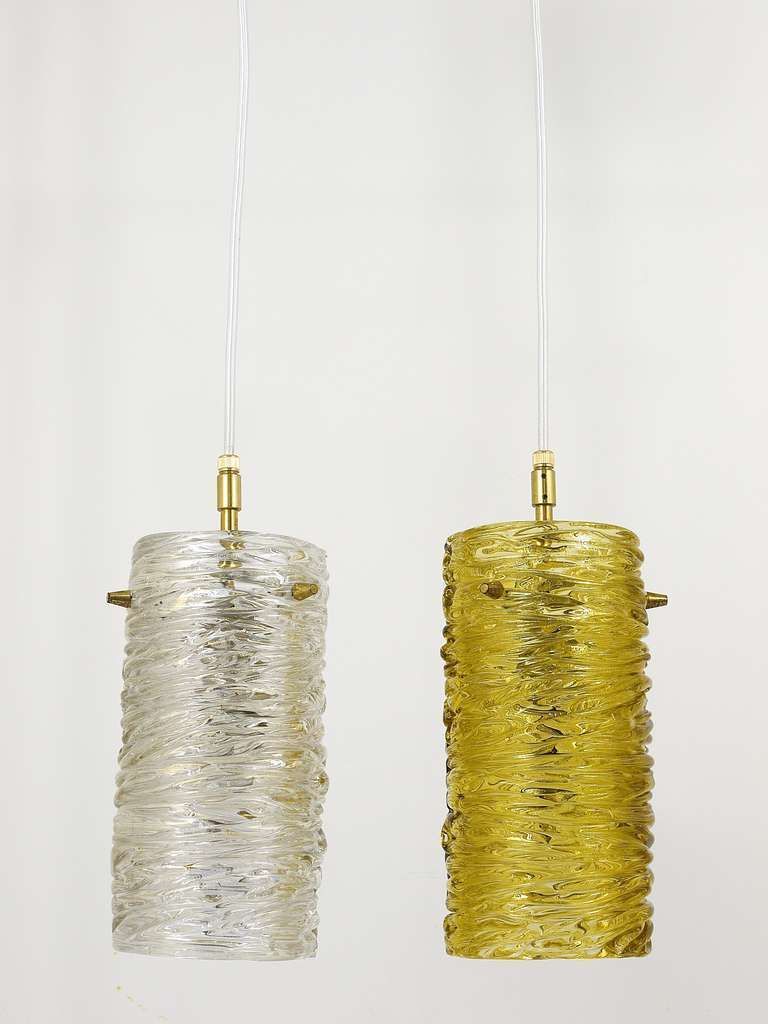 photo for sale Mid Century J.T. Kalmar Modernist Glass Tube Brass Pendant Lamp, Austria, 1950s