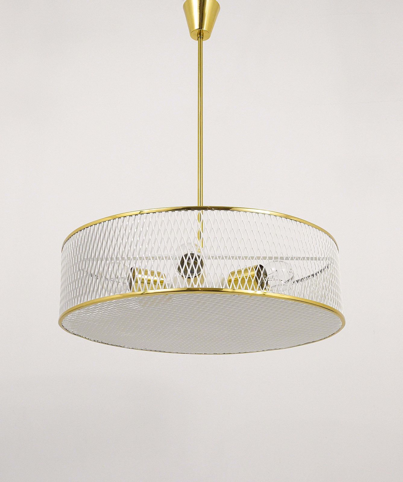 Mathieu Matégot Style Midcentury Brass Chandelier Pendant Lamp, France, 1950s photo 2579.0