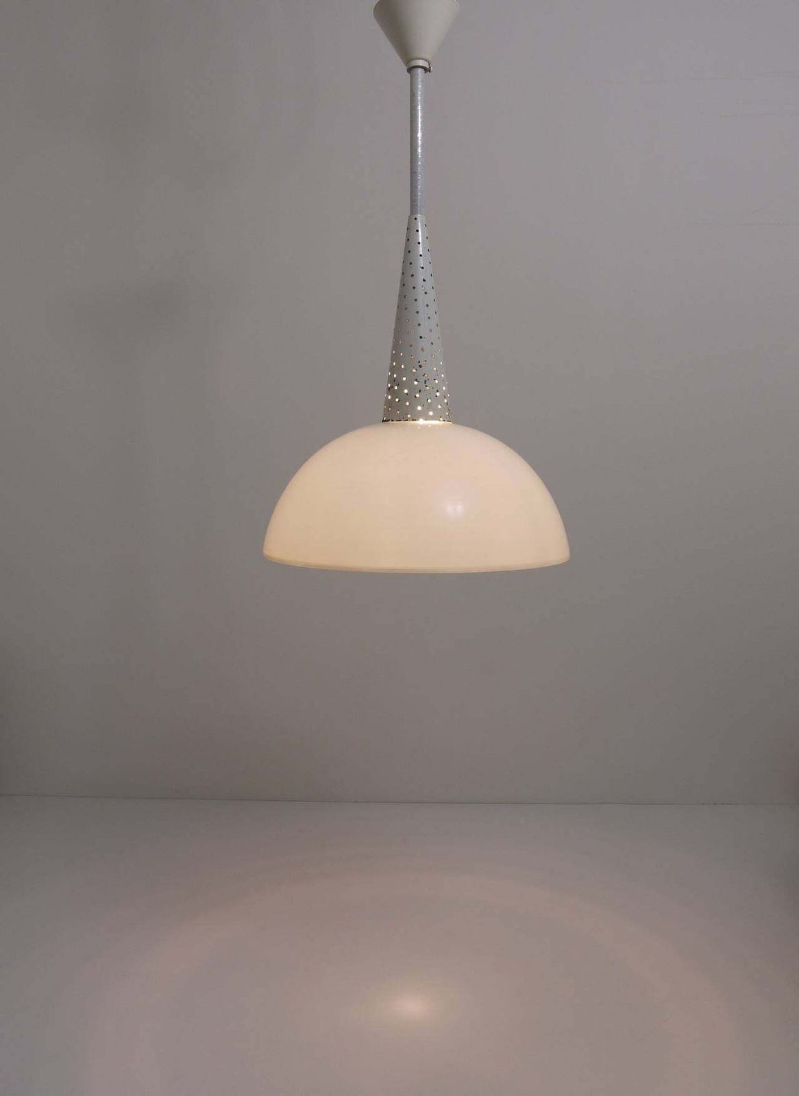 photo furniture Mathieu Matégot Perforated Midcentury Pendant Lamp, Holophane, France, 1950s
