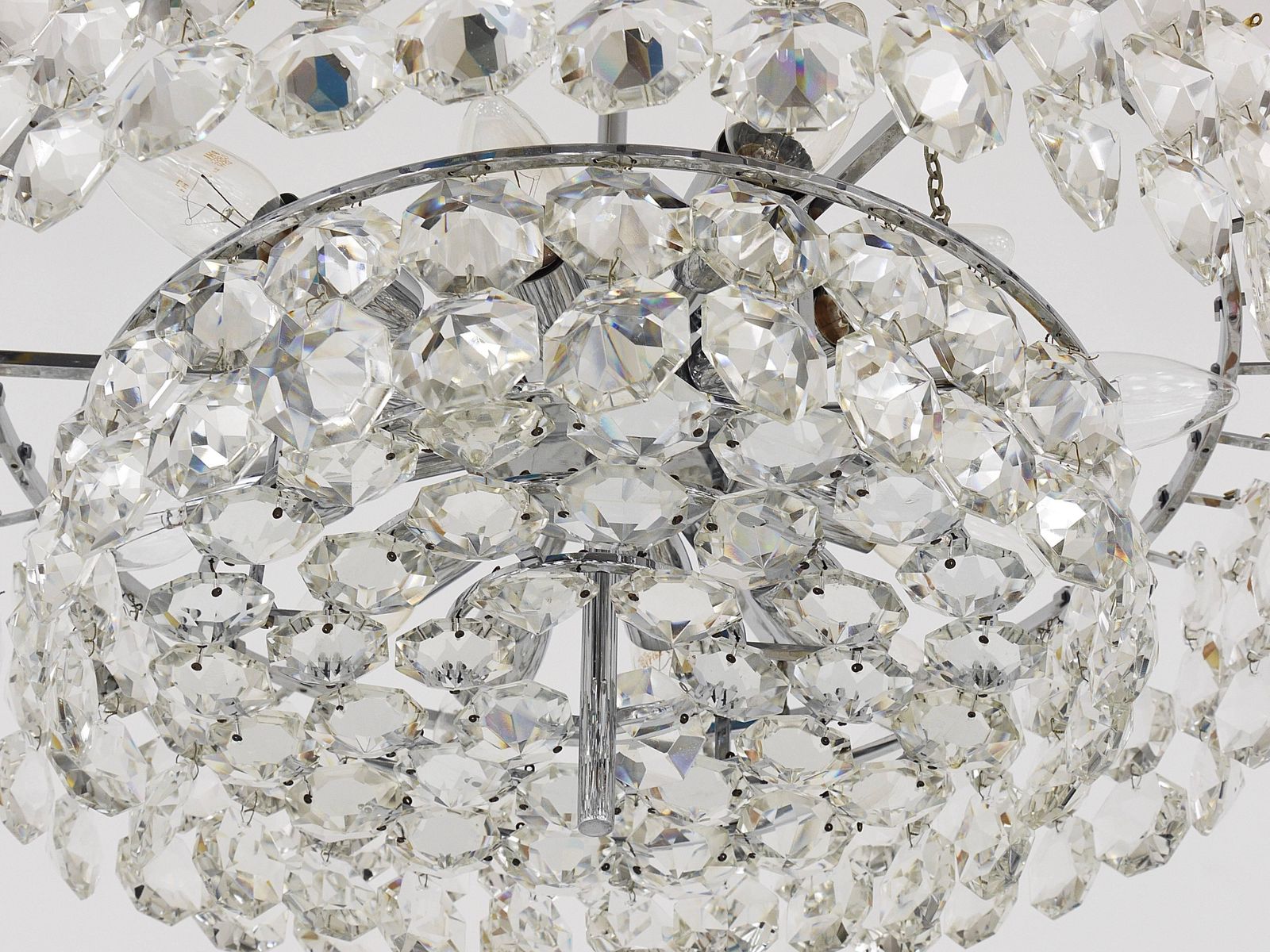 photo for sale Large Bakalowits Nickel Brass Chandelier With Diamond Crystals, Austria, 1950