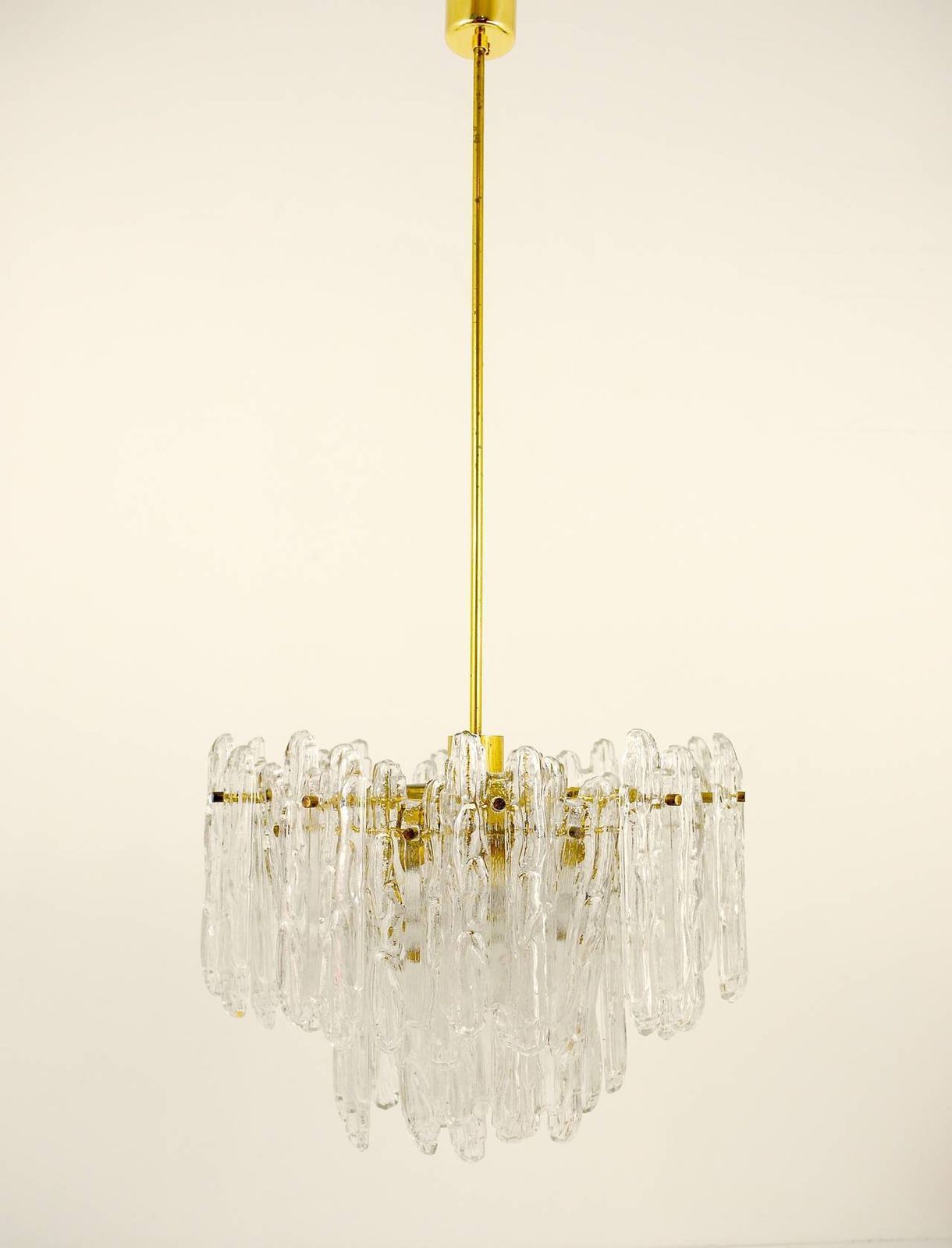 Kinkeldey Icicle Brass Ice Glass Chandelier, Germany, 1960s photo for sale