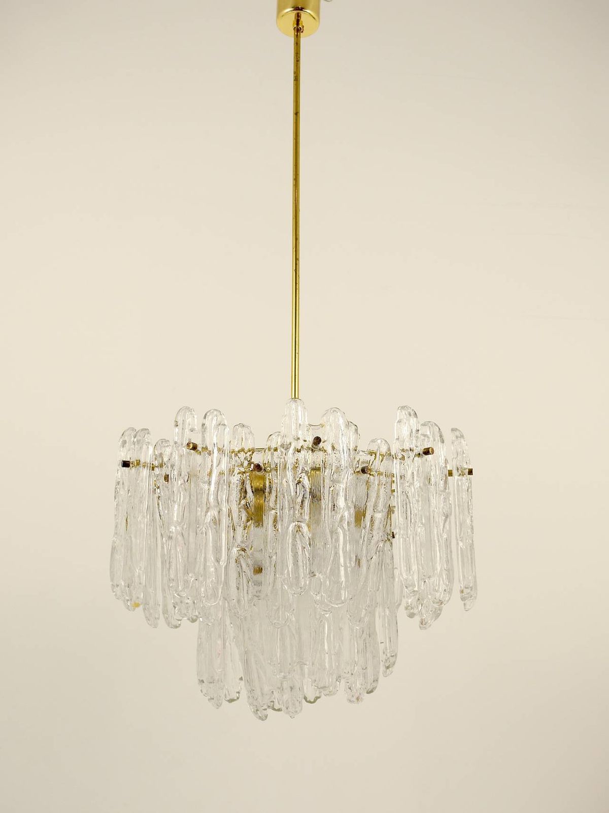 Kinkeldey Icicle Brass Ice Glass Chandelier, Germany, 1960s photo 1936.0