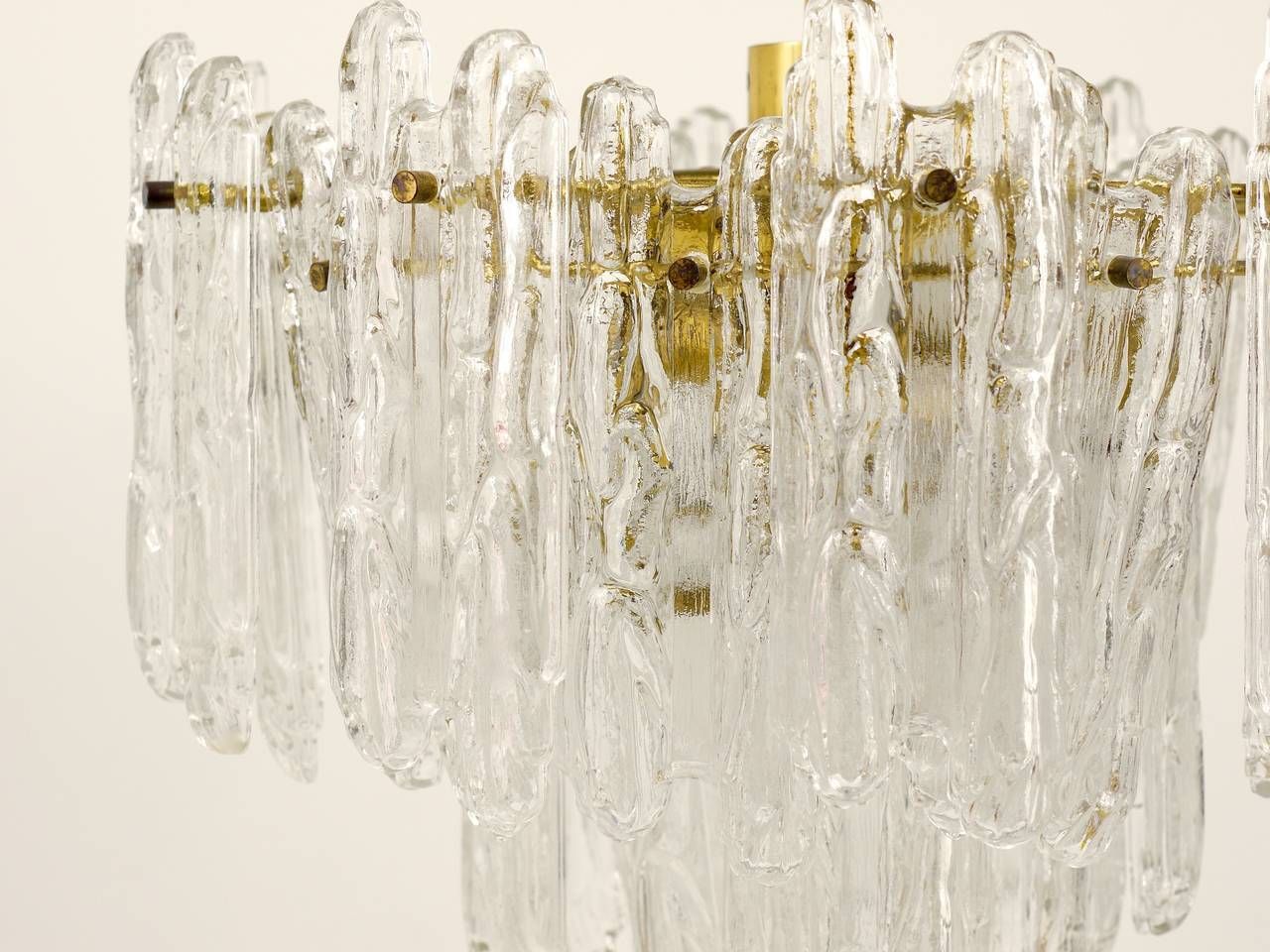 Kinkeldey Icicle Brass Ice Glass Chandelier, Germany, 1960s photo vintage