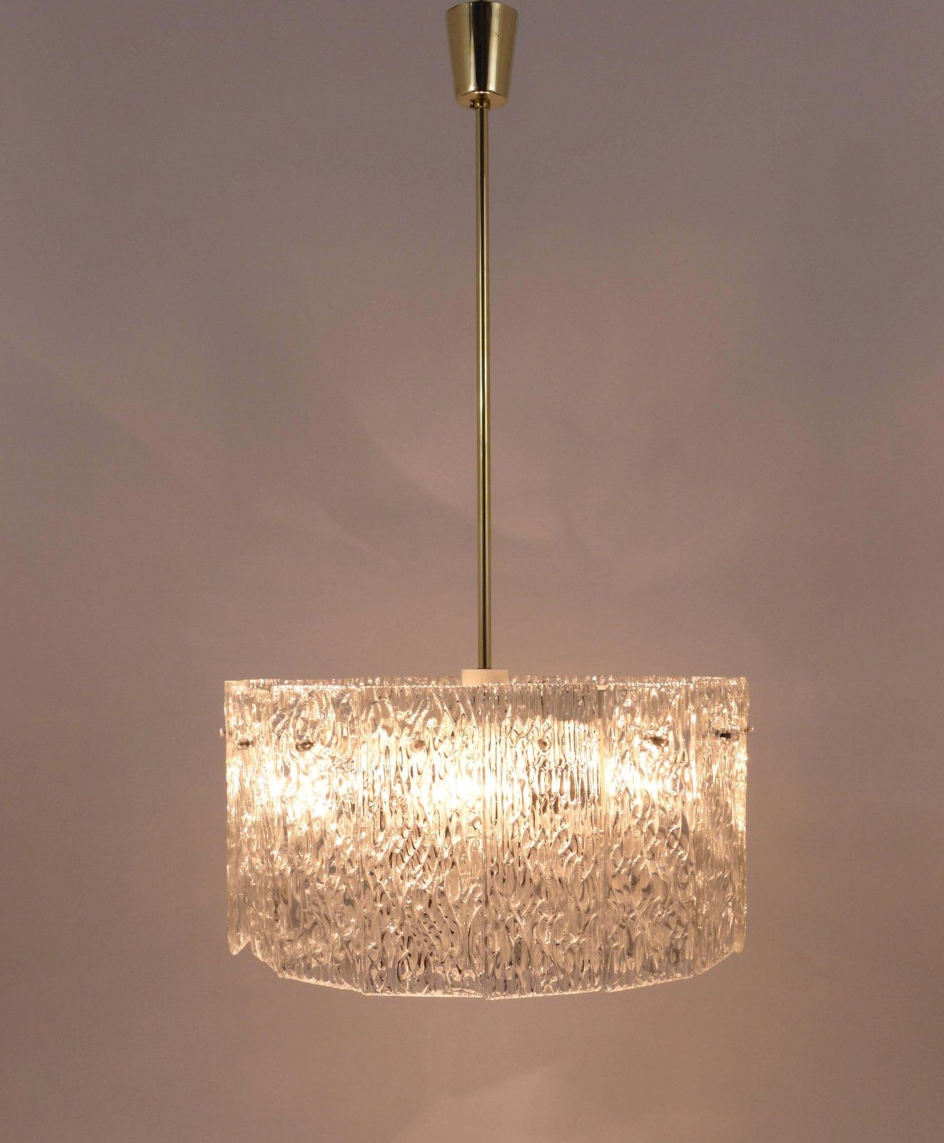 Kalmar Vienna Two Tambour Drum Brass & Glass Midcentury Chandeliers, 1960s photo furniture