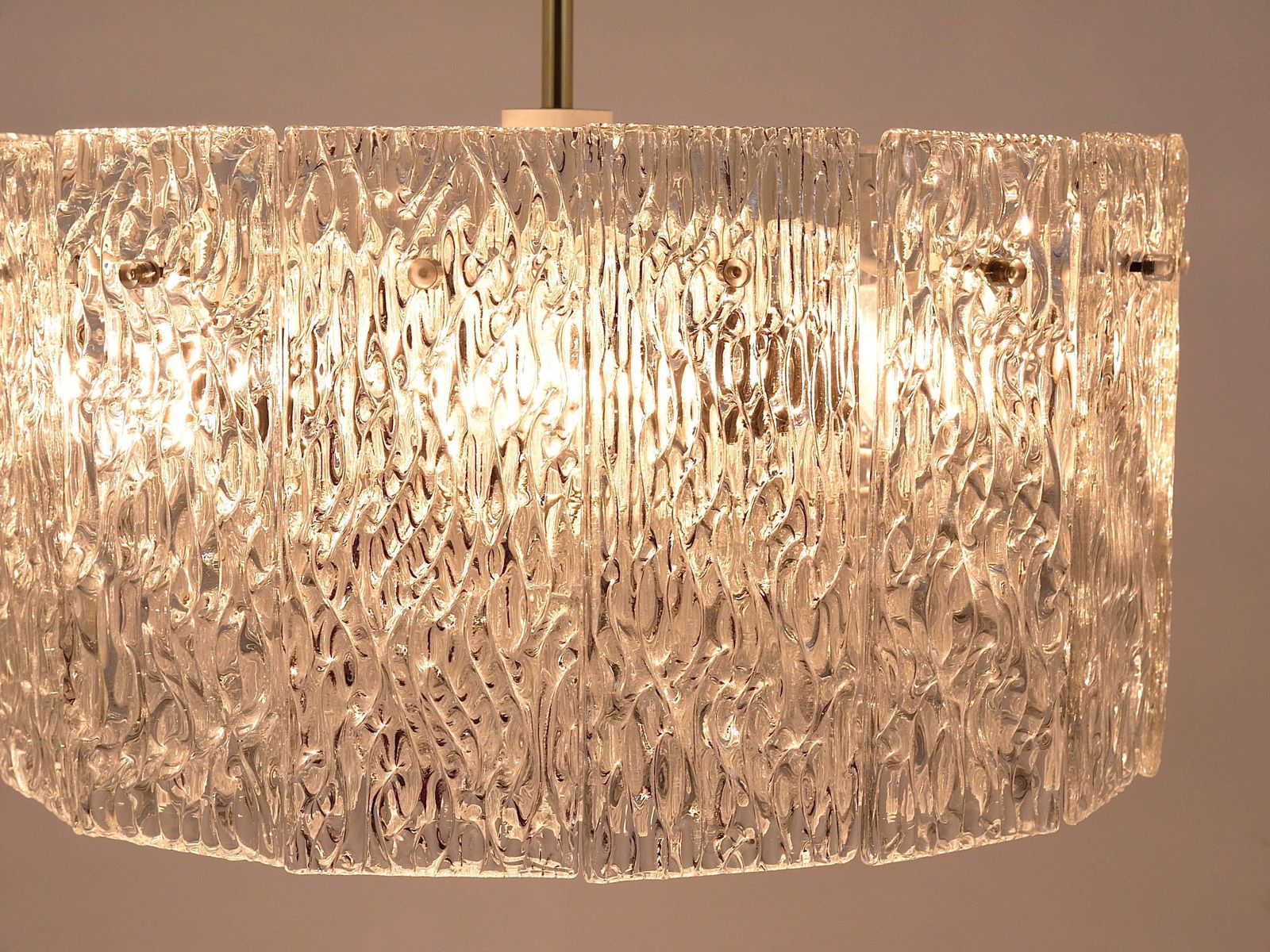 2902.0 Kalmar Vienna Two Tambour Drum Brass & Glass Midcentury Chandeliers, 1960s photo