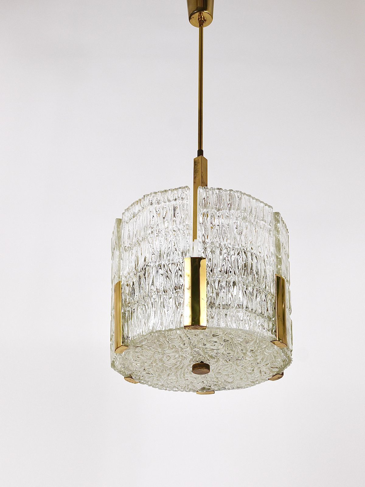 Kalmar Tambour Drum Chandelier, Brass, Textured Ice Glass, Austria, 1960s photo furniture