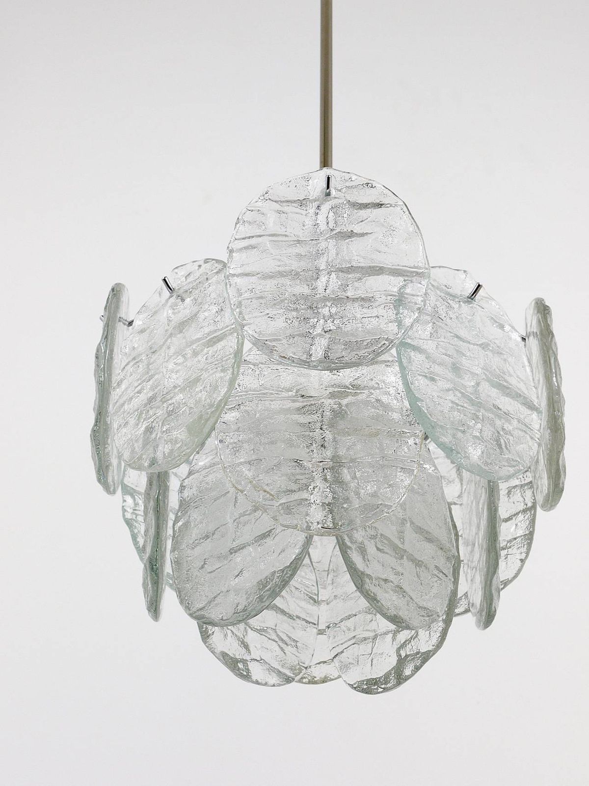 J.T. Kalmar Vienna Ice Glass Disc Mid Century Chandelier, Austria, 1960s photo Lighting