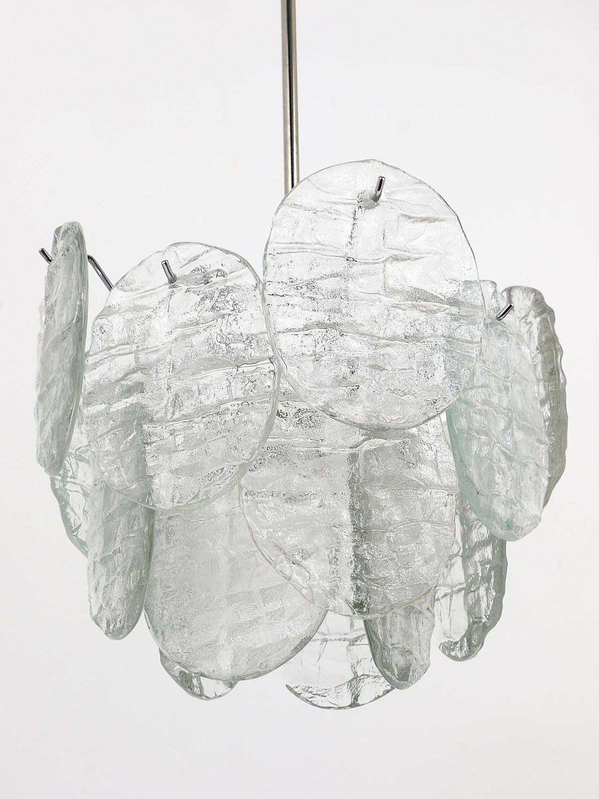 J.T. Kalmar Vienna Ice Glass Disc Mid Century Chandelier, Austria, 1960s photo vinterior