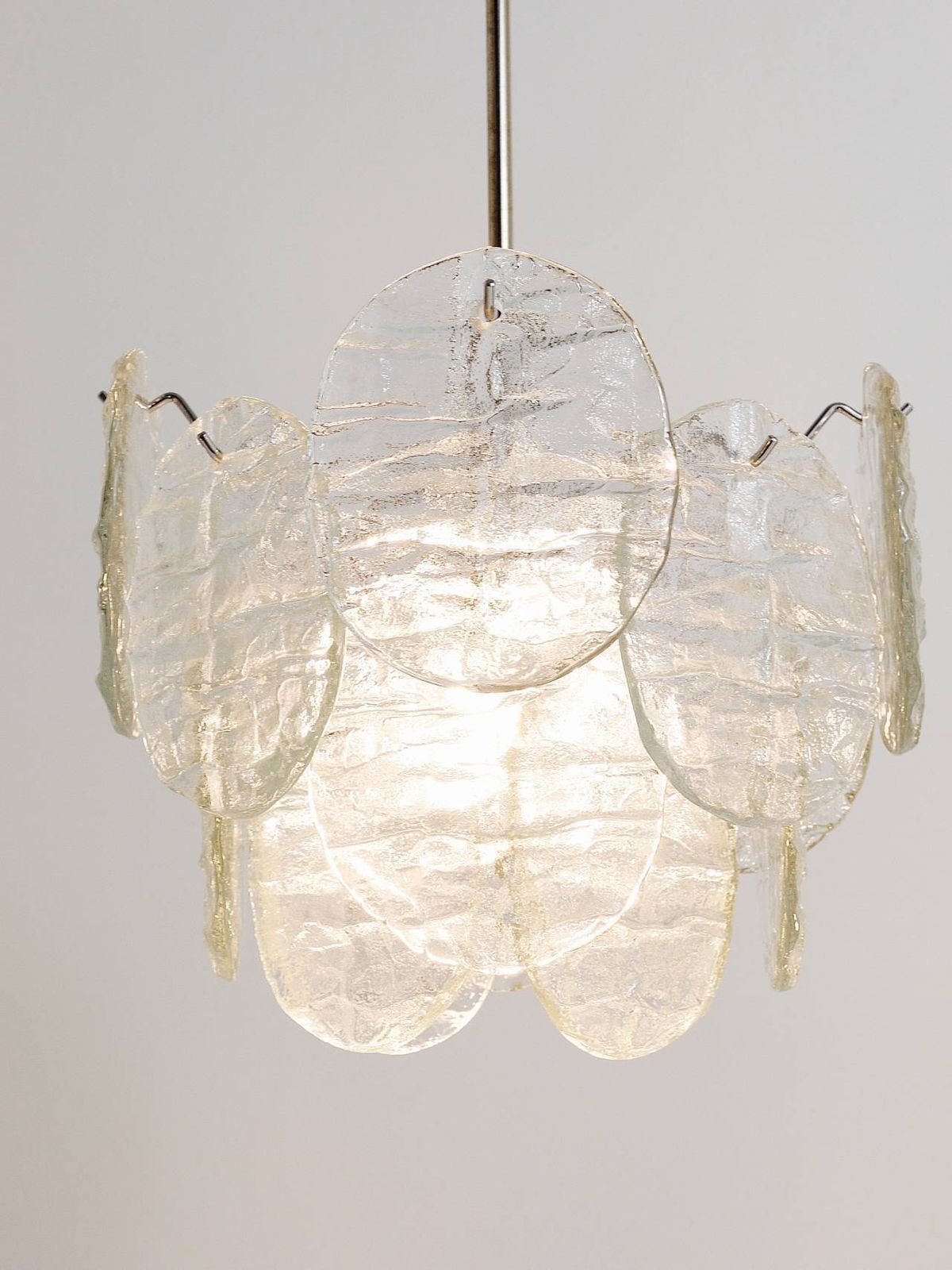 J.T. Kalmar Vienna Ice Glass Disc Mid Century Chandelier, Austria, 1960s photo vintage