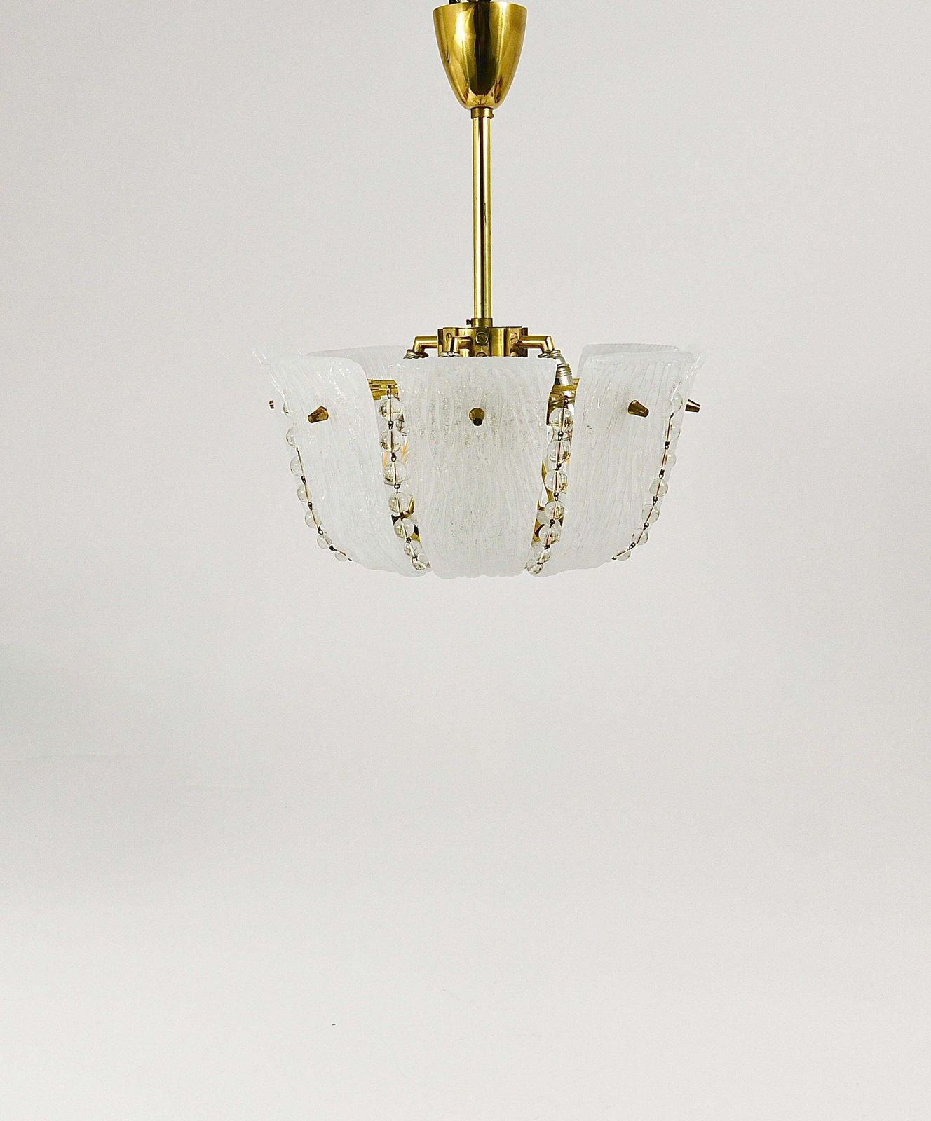J.T. Kalmar Petite Curved Basket Chandelier, Brass & Glass, Austria, 1950s photo furniture