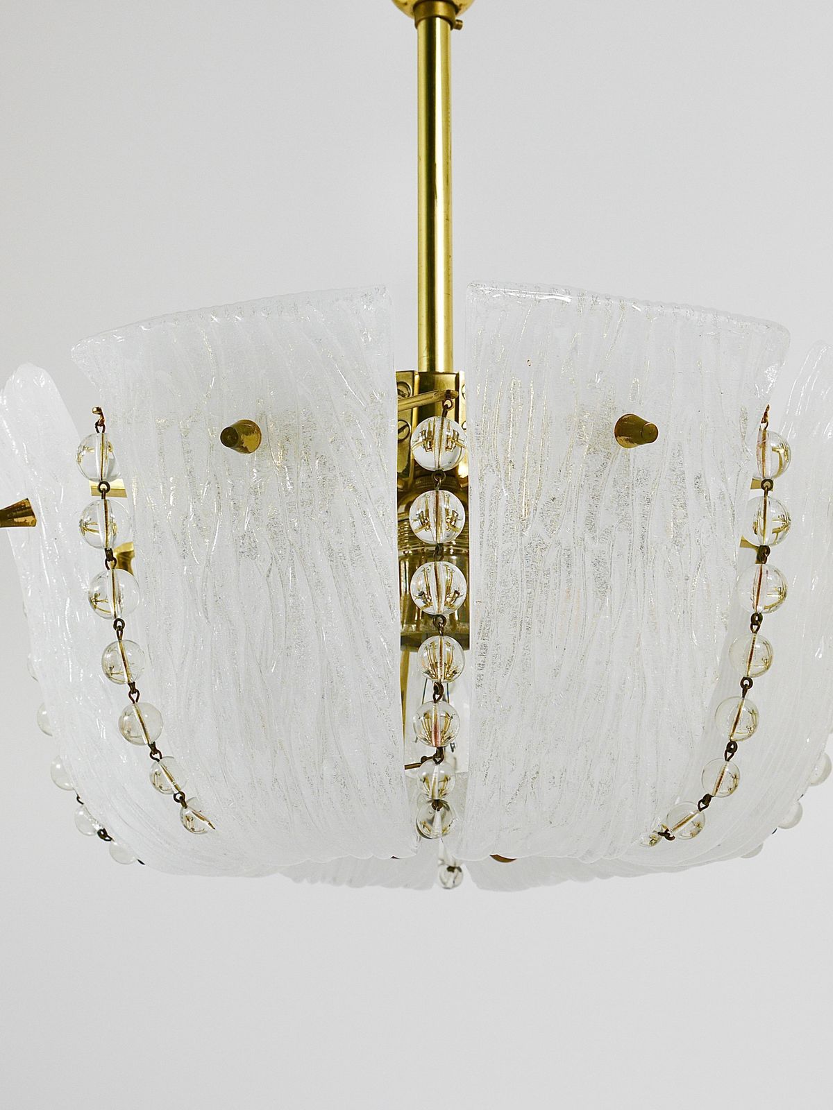 J.T. Kalmar Petite Curved Basket Chandelier, Brass & Glass, Austria, 1950s photo Lighting