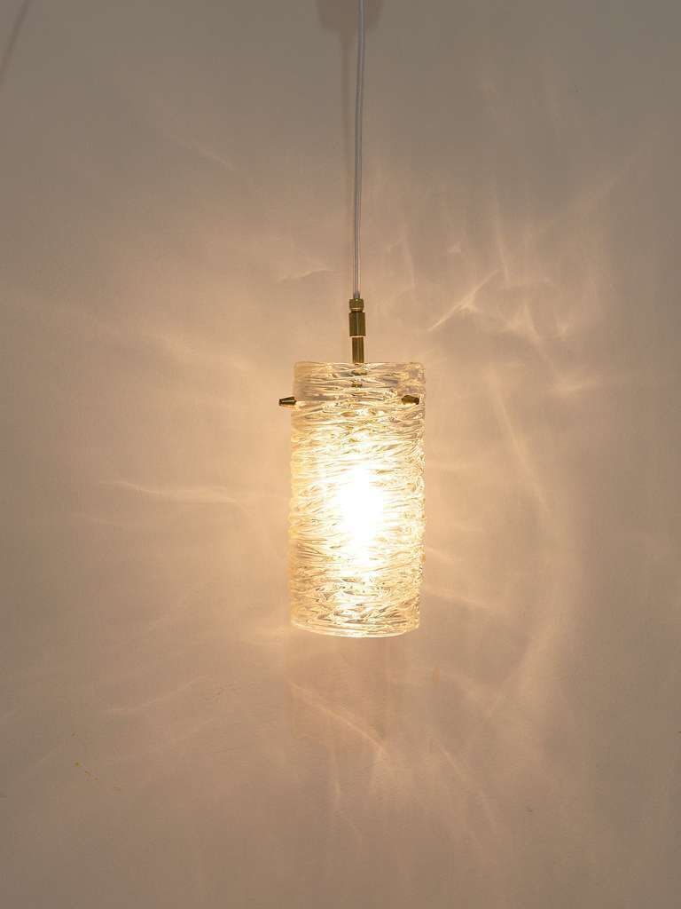 photo for sale J.T. Kalmar Mid Century Textured Glass Tube Brass Pendant Lamp, Austria, 1950s