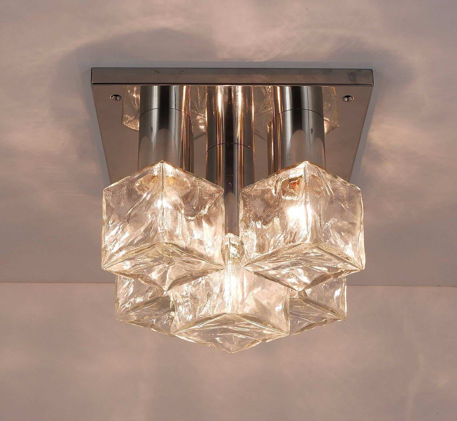 J.T. Kalmar Ice Cube Glass Flush Mount Chandelier Or Sconce, Austria, 1960s photo for sale