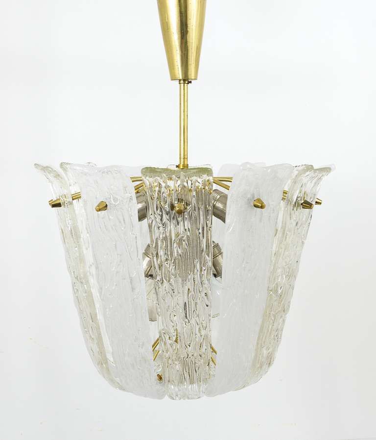 J.T. Kalmar Brass & Textured Glass Mid Century Basket Chandelier, Austria, 1950s photo furniture