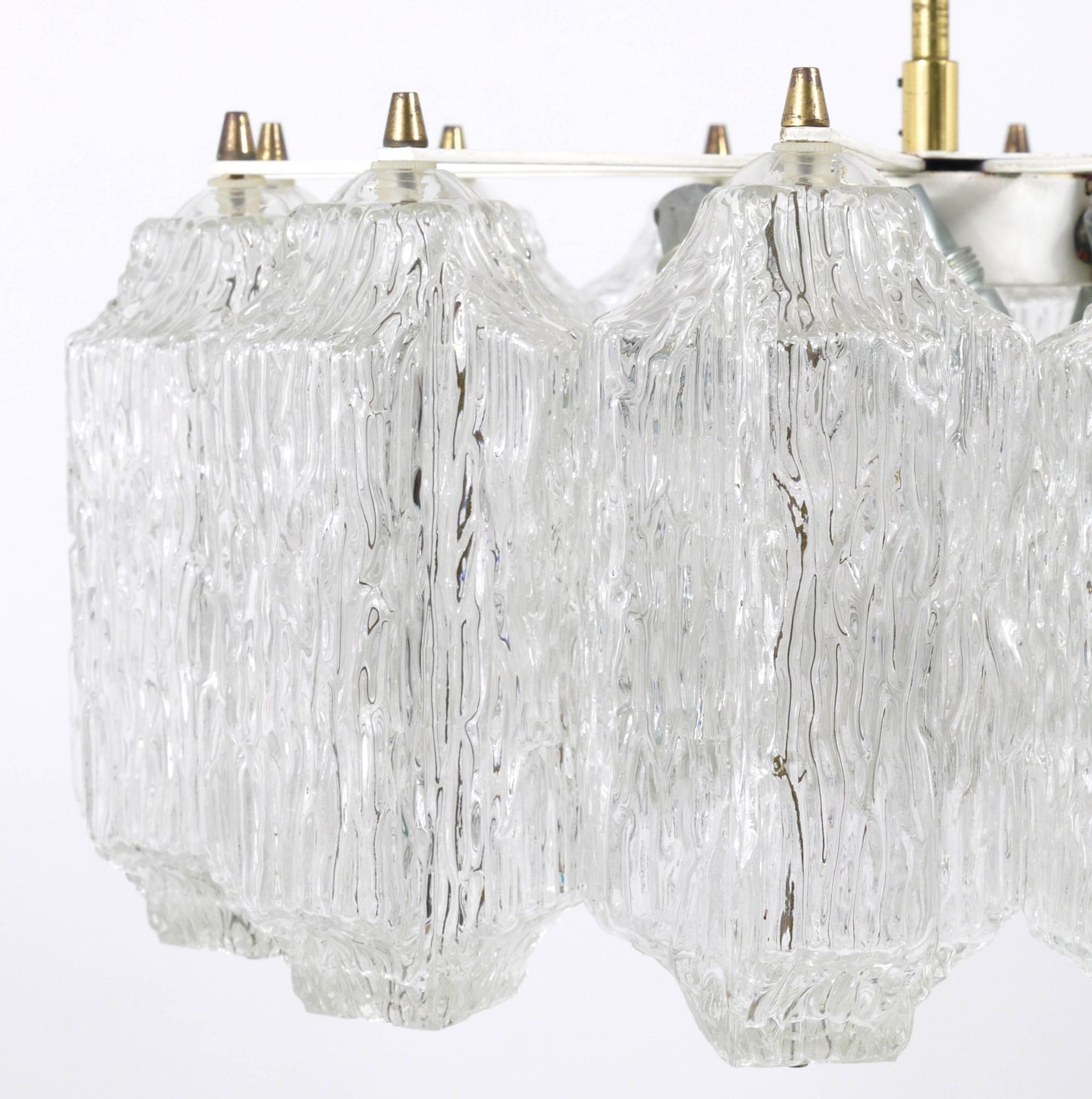 J.T. Kalmar Brass Chandelier With Textured Ice Glass, Austria, 1950s photo furniture