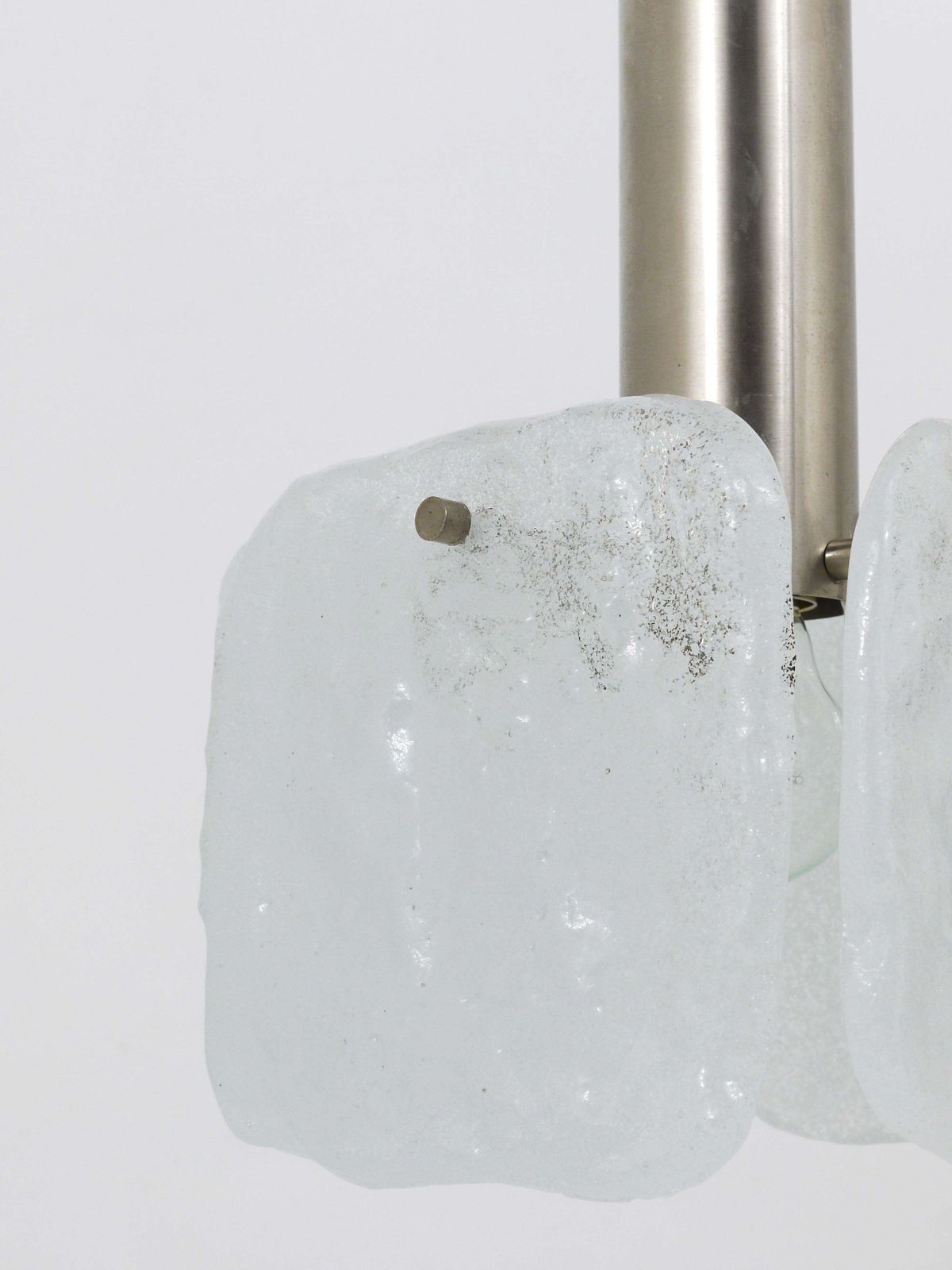 J.T. Kalmar 2x Frosted Ice Glass Panel Pendant Lamp, Austria, 1960s photo Lighting