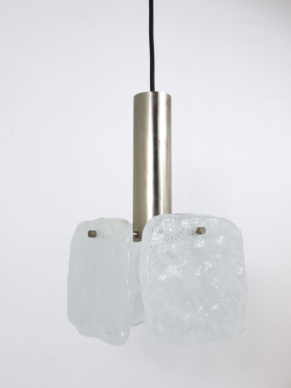 photo for sale J.T. Kalmar 2x Frosted Ice Glass Panel Pendant Lamp, Austria, 1960s