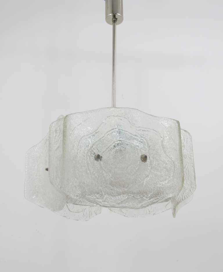photo furniture J. T. Kalmar Mid Century Frosted Glass Chandelier, Austria, 1960s
