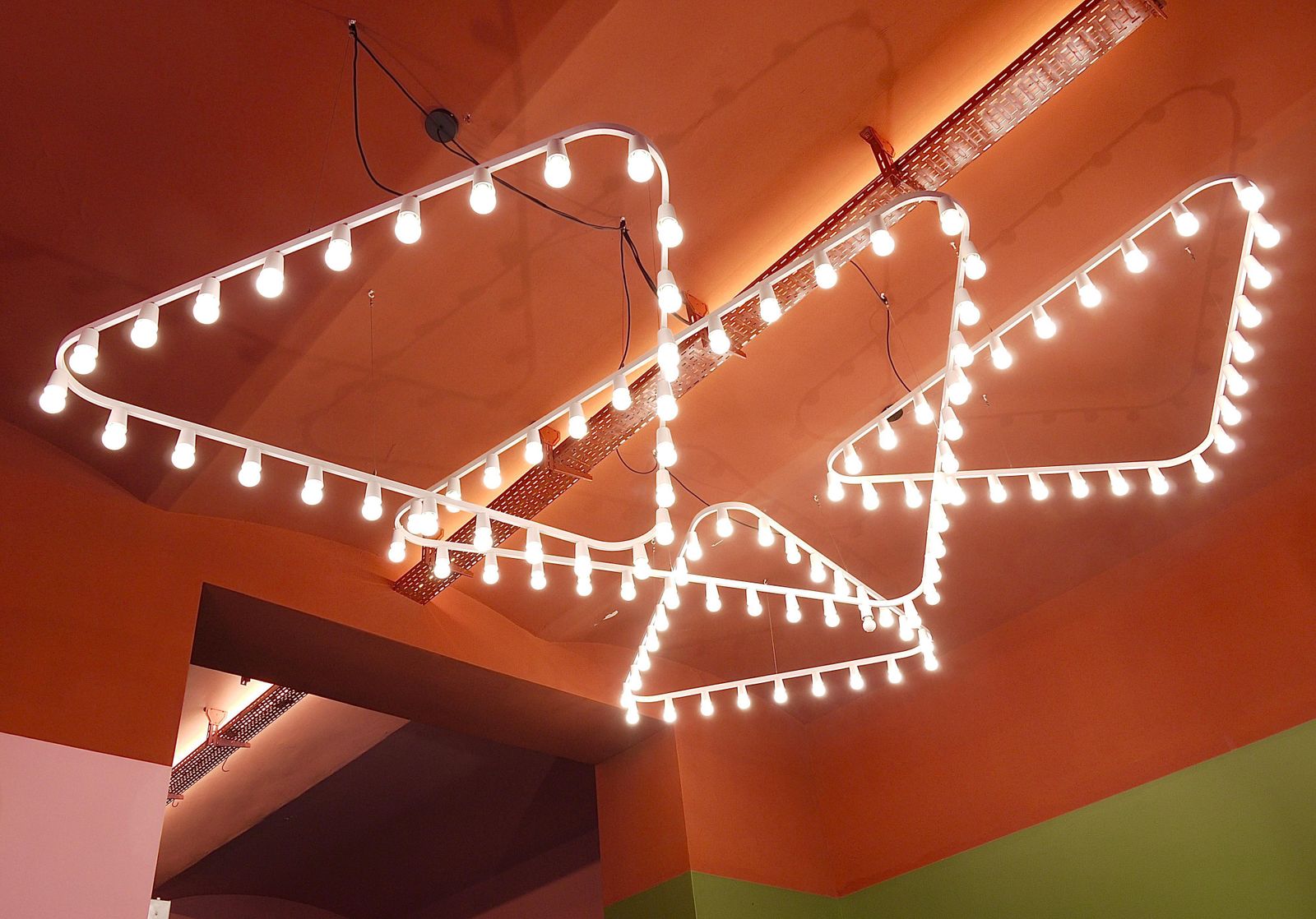 Impressive Large Triangle Light Sculpture Chandelier, Gino Sarfatti Style, 1950s photo furniture