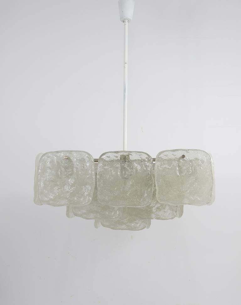 Huge J.T. Kalmar Square Chandelier With Frosted Ice Glass Panels, Austria, 1960s photo Lighting