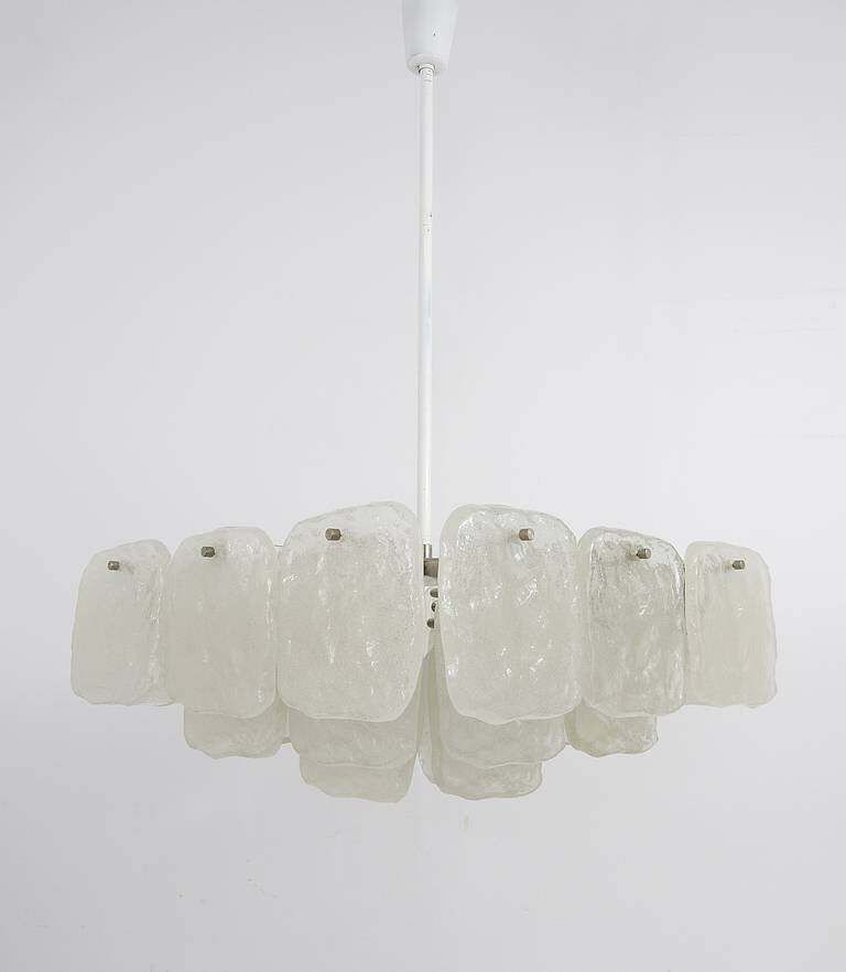 Huge J.T. Kalmar Square Chandelier With Frosted Ice Glass Panels, Austria, 1960s photo vintage