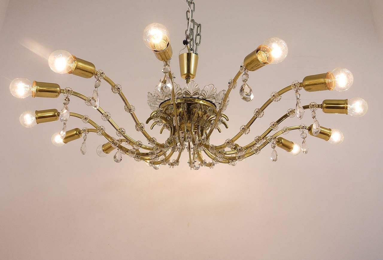 Huge Floral Lobmeyr Mid Century Brass Crystal Chandelier, 1950s, Austria photo furniture