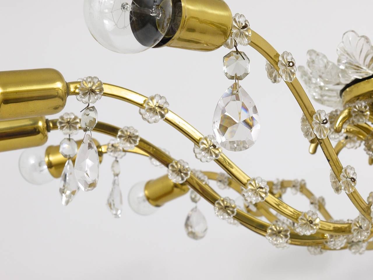 Huge Floral Lobmeyr Mid Century Brass Crystal Chandelier, 1950s, Austria photo Lighting
