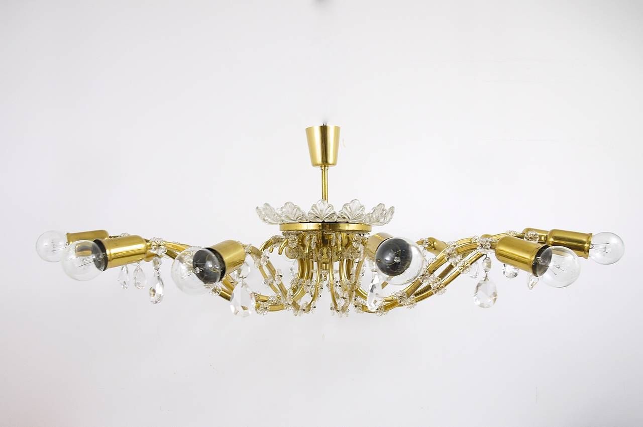 Huge Floral Lobmeyr Mid Century Brass Crystal Chandelier, 1950s, Austria photo buy