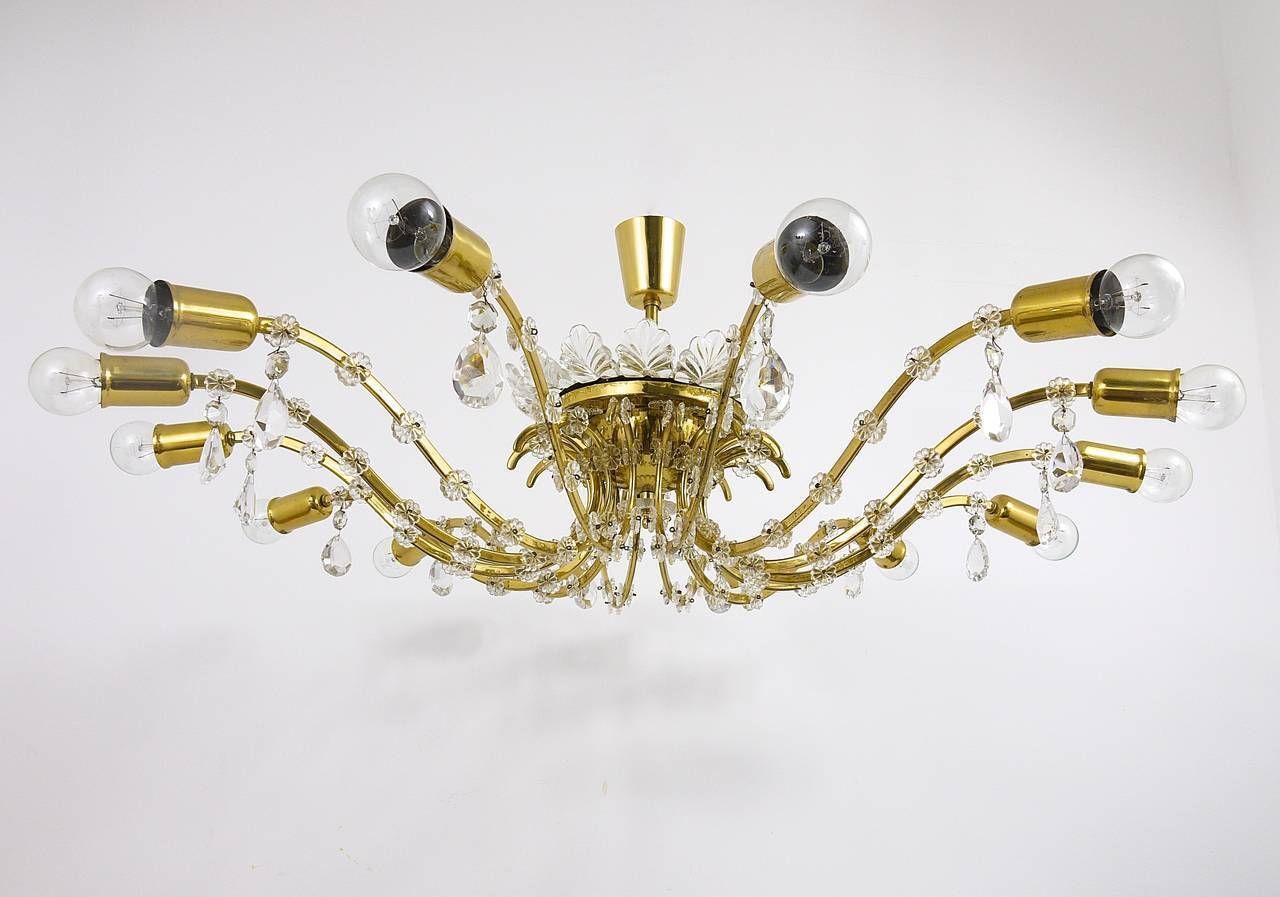 photo furniture Huge Floral Lobmeyr Mid Century Brass Crystal Chandelier, 1950s, Austria