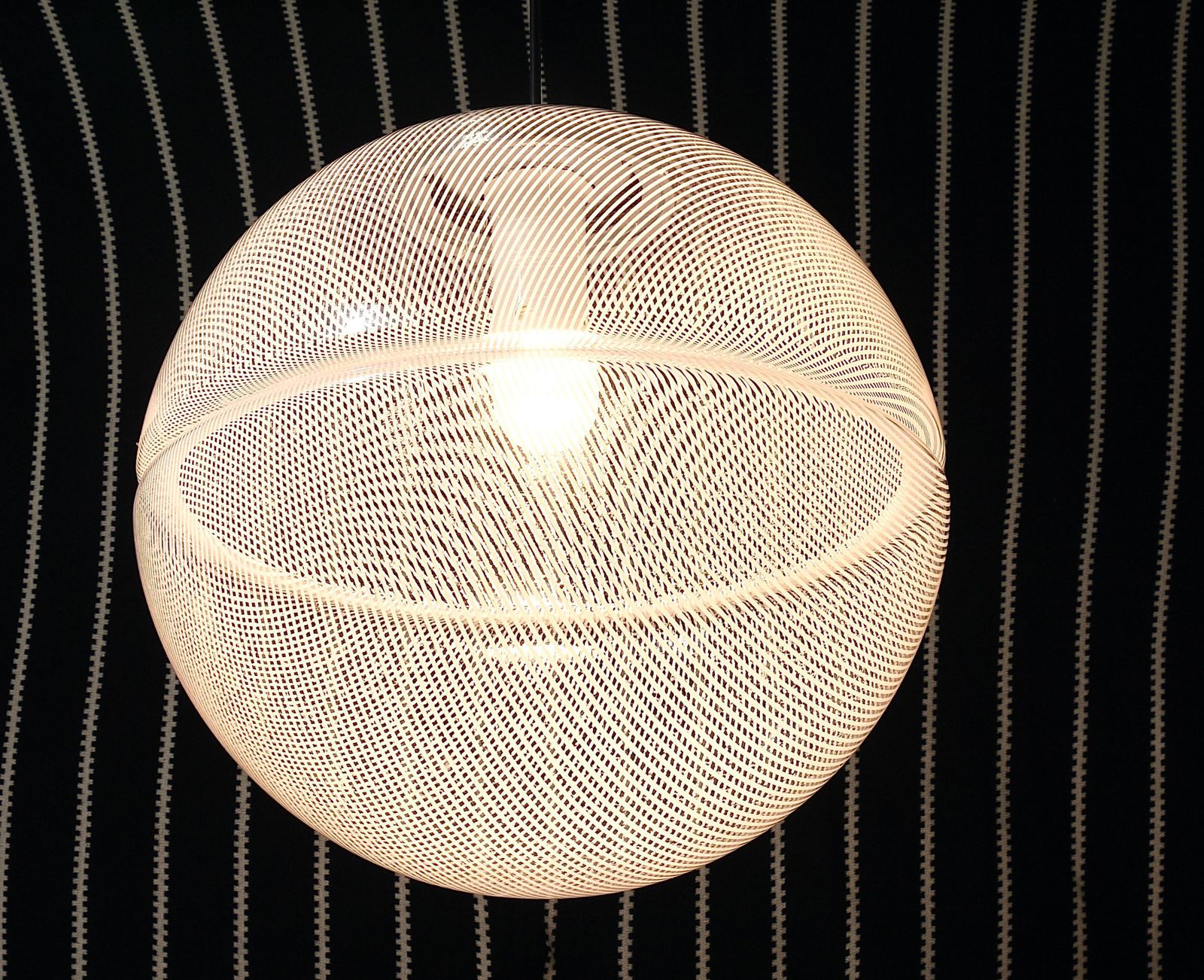 Harvey Guzzini Post Modern Striped Op Art Globe Pendant Lamp By Meblo, 1970s photo furniture